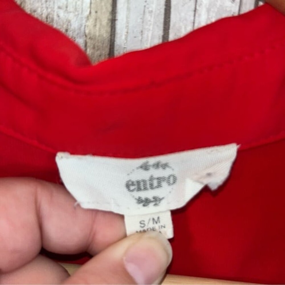 Entro Red Oversized Button Down Satin Blouse - Picture 3 of 5